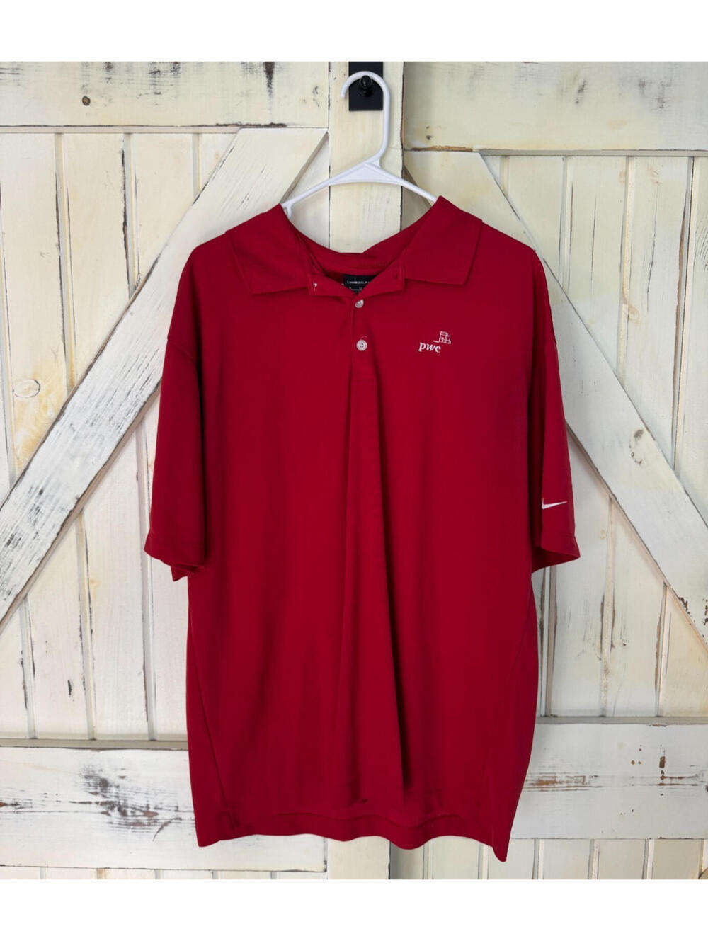 Nike Golf Dri-FIT Polo Shirt Mens Size XL Red PwC Logo Casual Performance